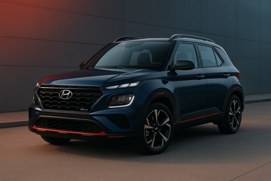 2025 Hyundai Venue N Line in Dragon Red color with sporty red accents and new dark chrome grille
